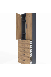 Arges Dolap 3 Raflı 5 Çekmeceli 2 Kapaklı 60x30x221 Antrasit-Çam