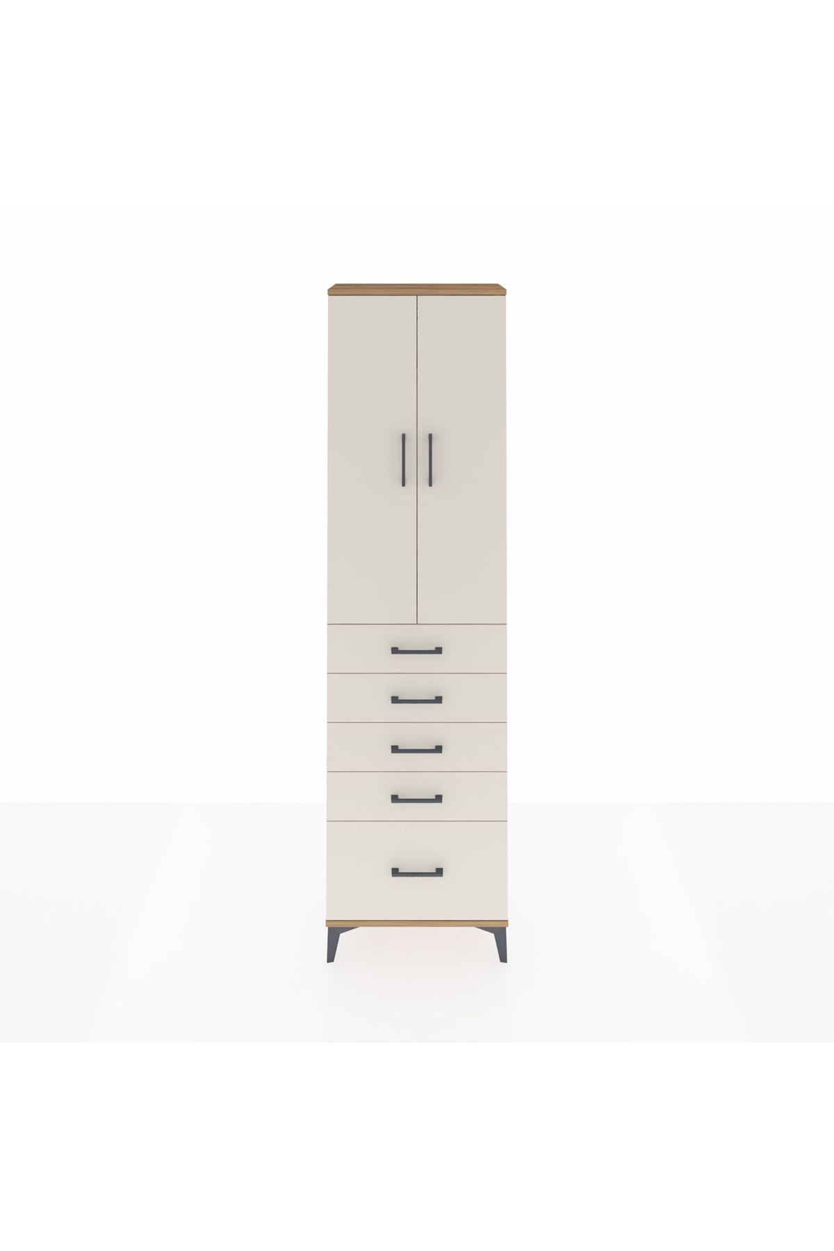 Arges Dolap 3 Raflı 5 Çekmeceli 2 Kapaklı 60x30x221 Çam-Aytaşı