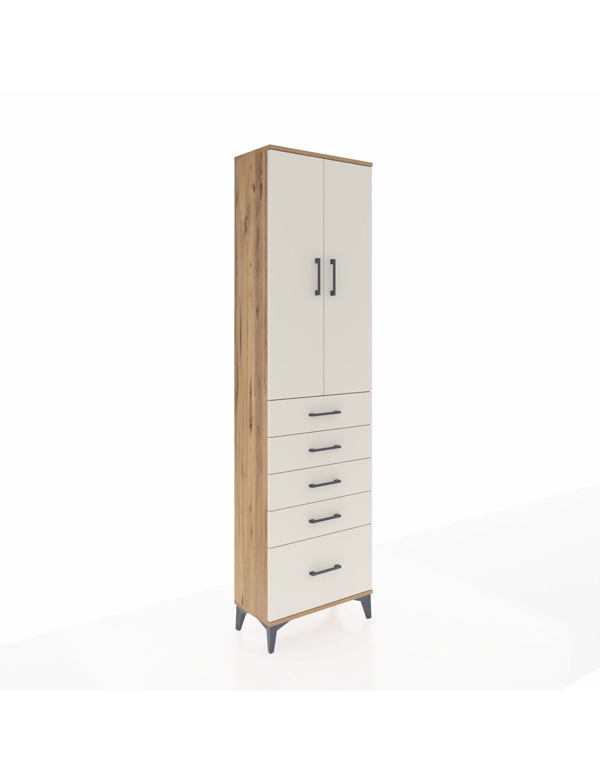 Arges Dolap 3 Raflı 5 Çekmeceli 2 Kapaklı 60x30x221 Çam-Aytaşı