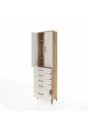 Arges Dolap 3 Raflı 5 Çekmeceli 2 Kapaklı 60x30x221 Çam-Aytaşı