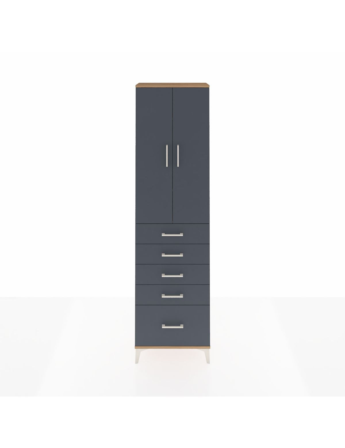 Arges Dolap 3 Raflı 5 Çekmeceli 2 Kapaklı 60x30x221 Çam-Antrasit