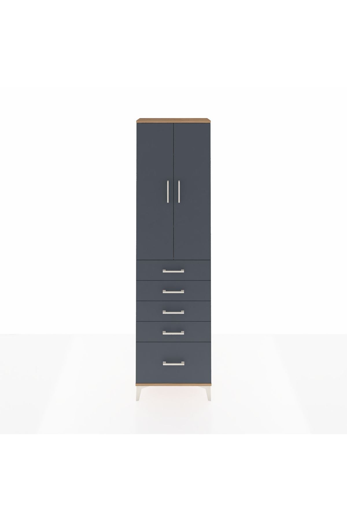 Arges Dolap 3 Raflı 5 Çekmeceli 2 Kapaklı 60x30x221 Çam-Antrasit