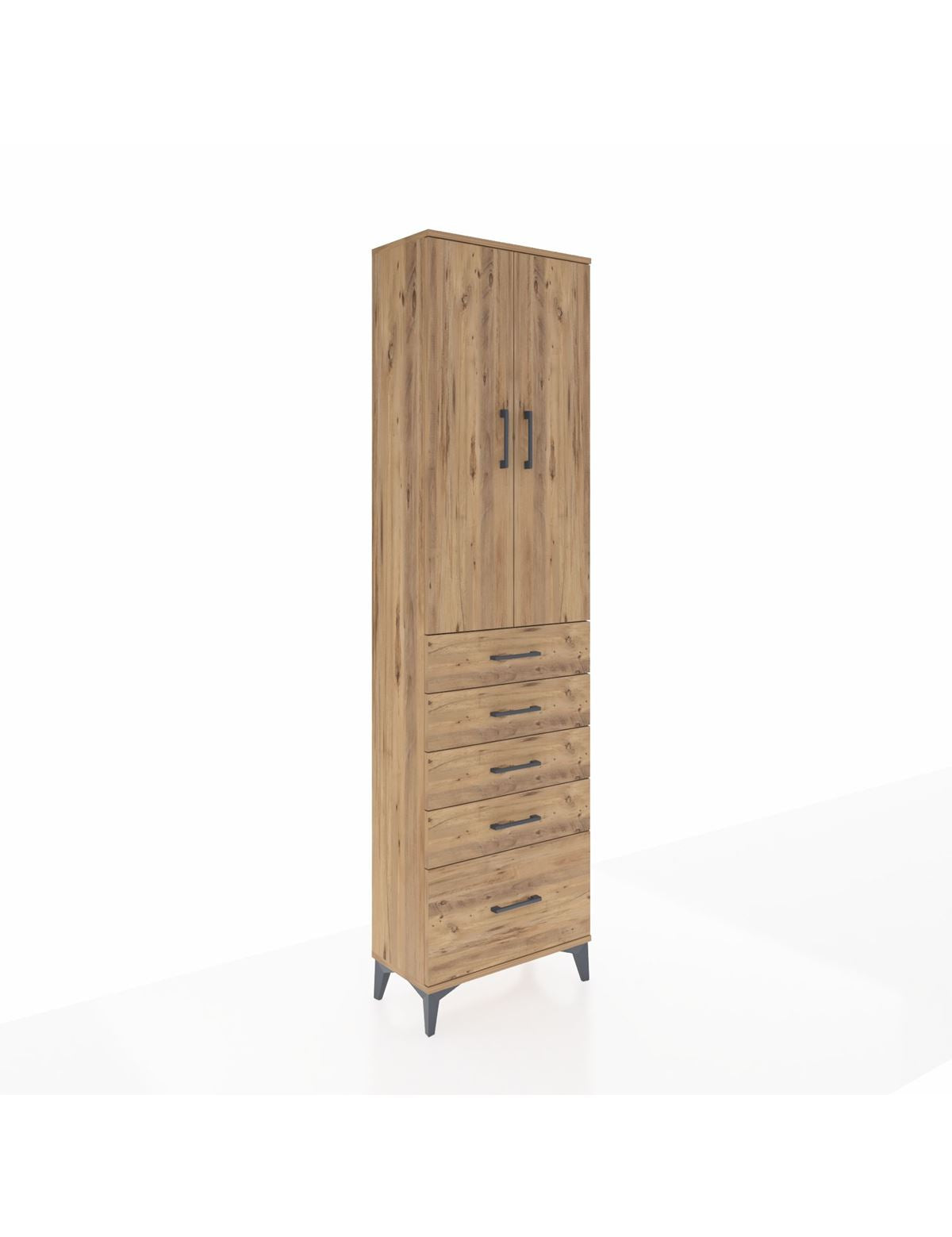 Arges Dolap 3 Raflı 5 Çekmeceli 2 Kapaklı 60x30x221 Çam-Çam