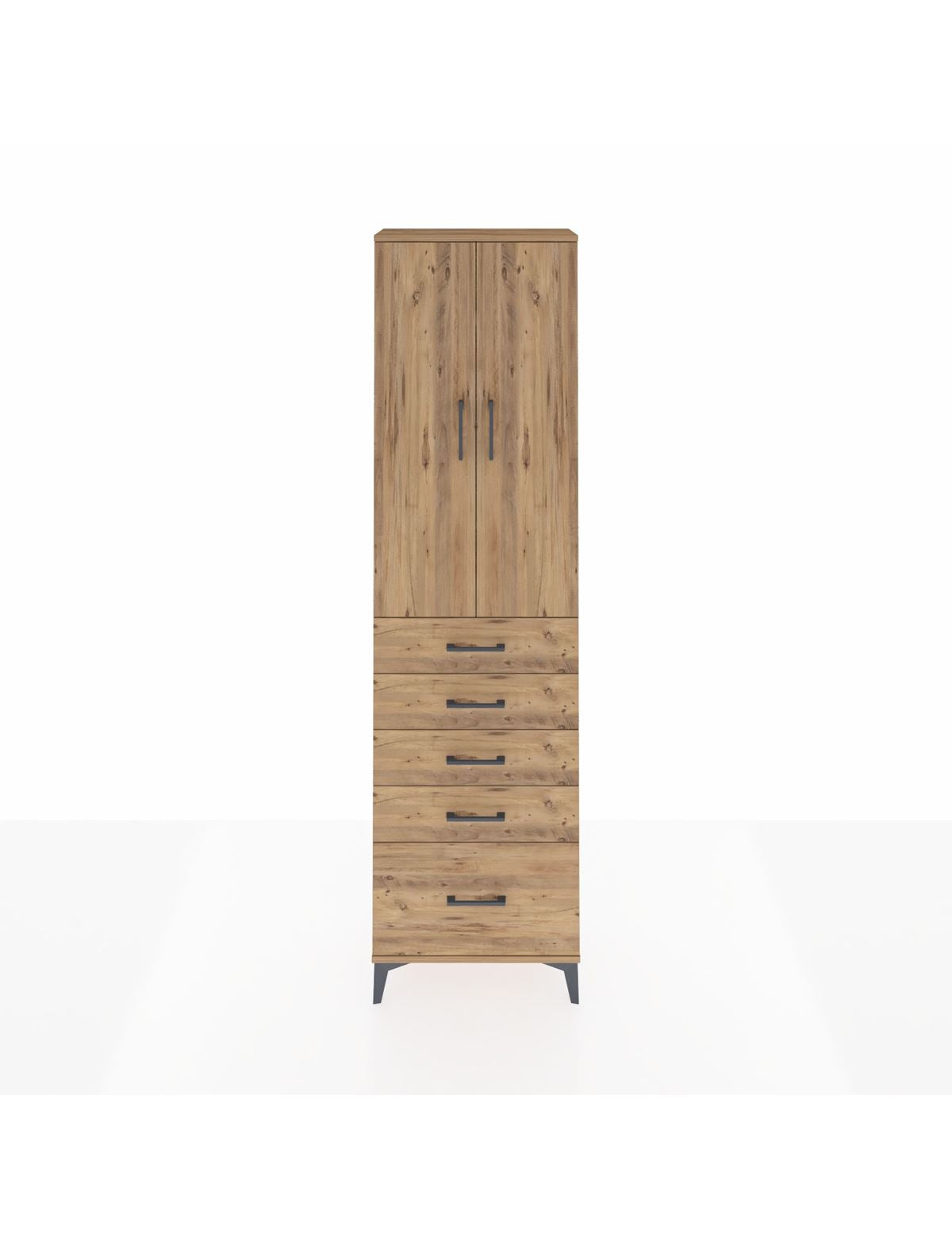 Arges Dolap 3 Raflı 5 Çekmeceli 2 Kapaklı 60x30x221 Çam-Çam