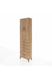 Arges Dolap 3 Raflı 5 Çekmeceli 2 Kapaklı 60x30x221 Çam-Çam