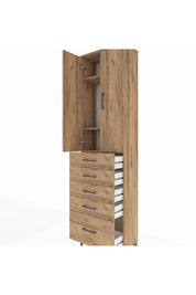 Arges Dolap 3 Raflı 5 Çekmeceli 2 Kapaklı 60x30x221 Çam-Çam