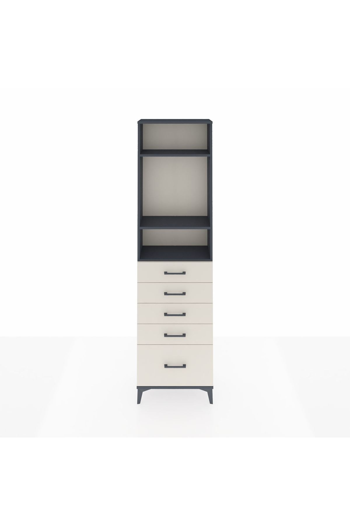 Arges Dolap 3 Raflı 5 Çekmeceli 60x30x221 Antrasit-Aytaşı