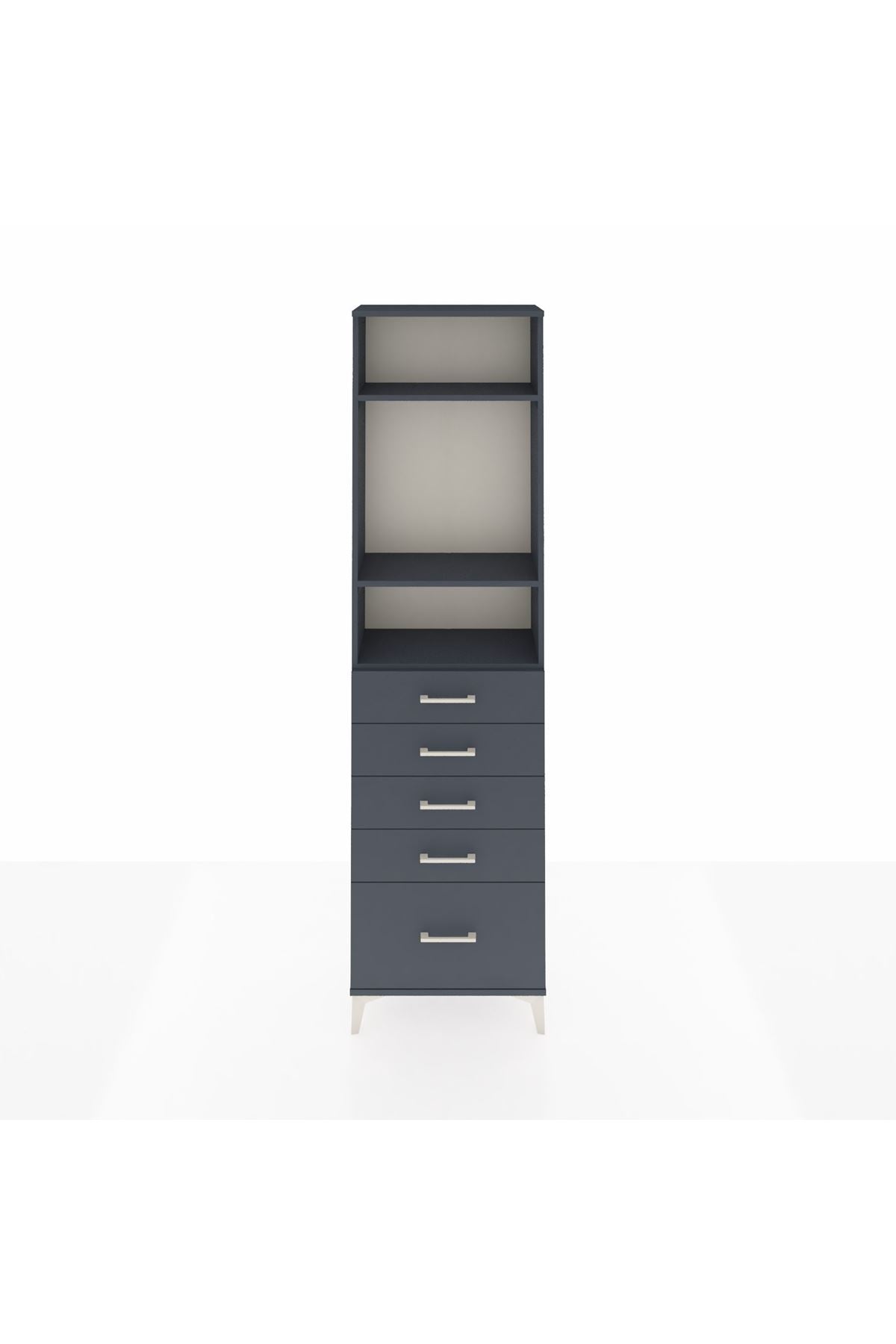 Arges Dolap 3 Raflı 5 Çekmeceli 60x30x221 Antrasit-Antrasit