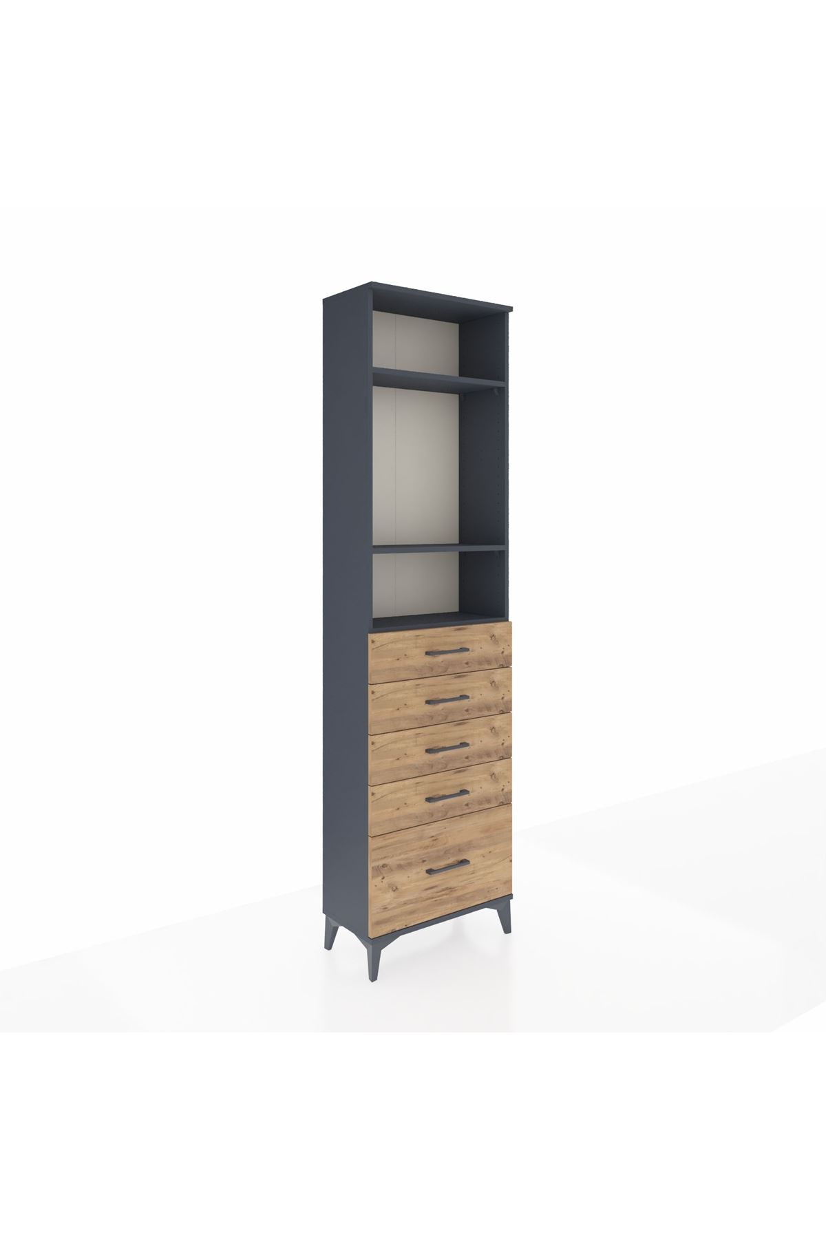 Arges Dolap 3 Raflı 5 Çekmeceli 60x30x221 Antrasit-Çam