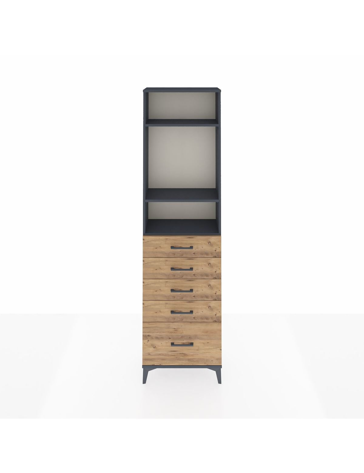 Arges Dolap 3 Raflı 5 Çekmeceli 60x30x221 Antrasit-Çam