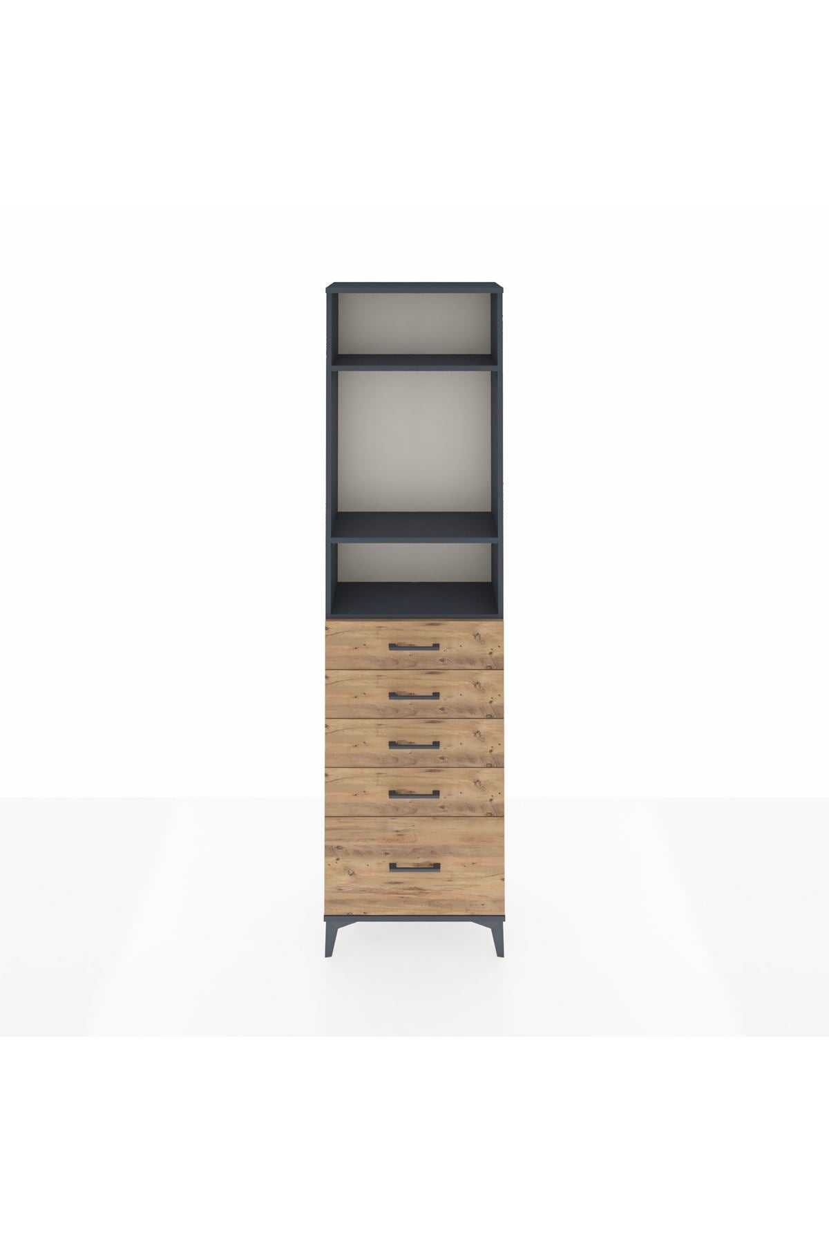 Arges Dolap 3 Raflı 5 Çekmeceli 60x30x221 Antrasit-Çam