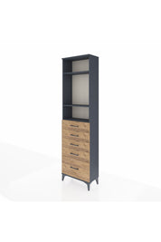 Arges Dolap 3 Raflı 5 Çekmeceli 60x30x221 Antrasit-Çam