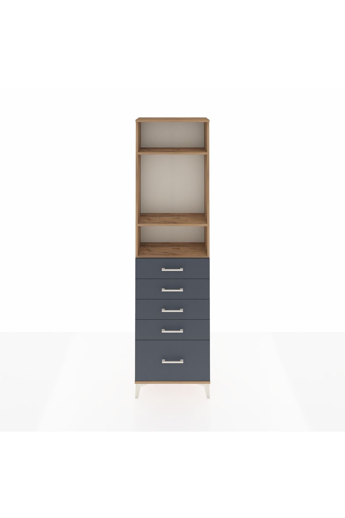 Arges Dolap 3 Raflı 5 Çekmeceli 60x30x221 Çam-Antrasit