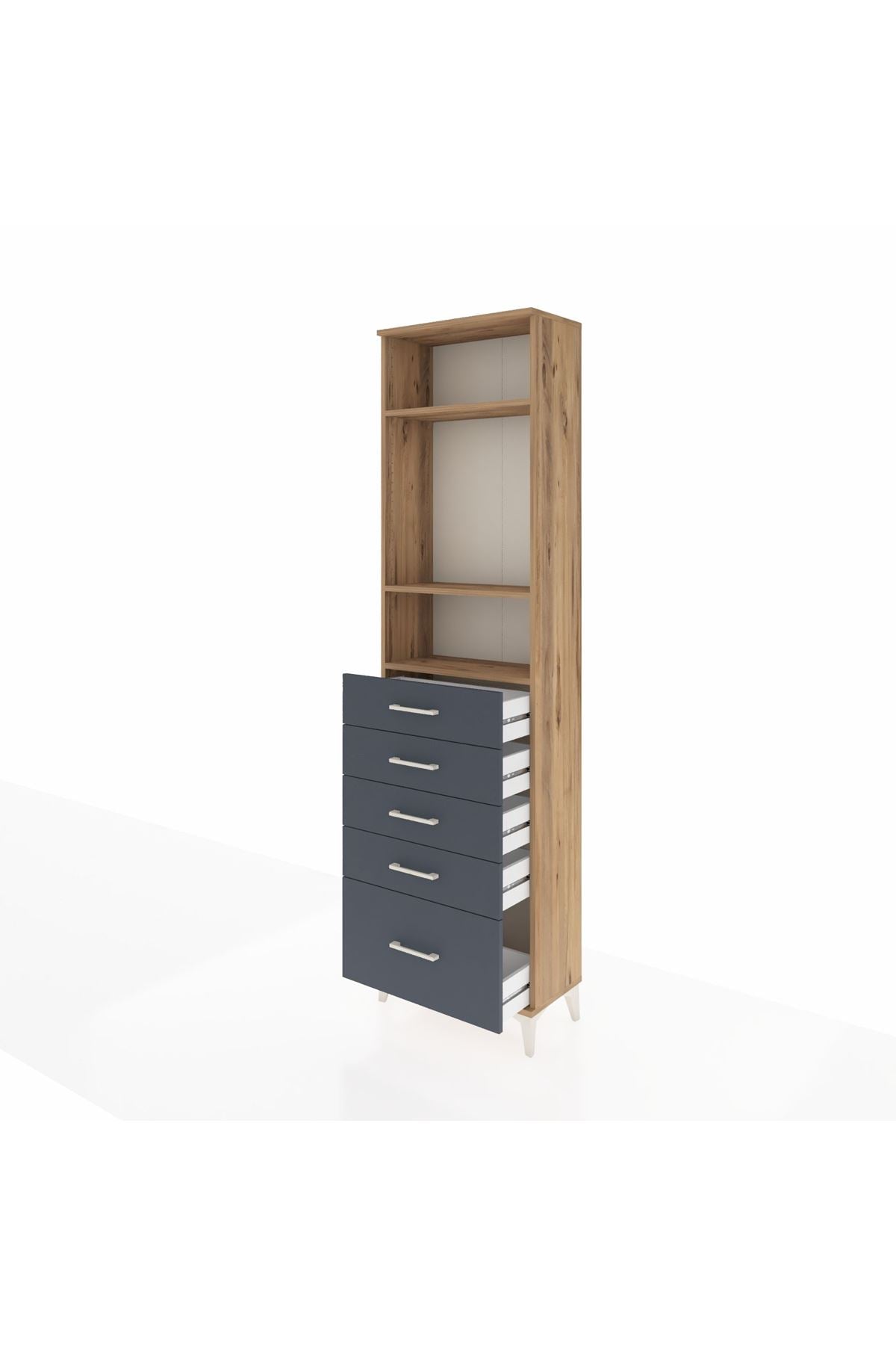 Arges Dolap 3 Raflı 5 Çekmeceli 60x30x221 Çam-Antrasit