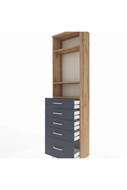 Arges Dolap 3 Raflı 5 Çekmeceli 60x30x221 Çam-Antrasit