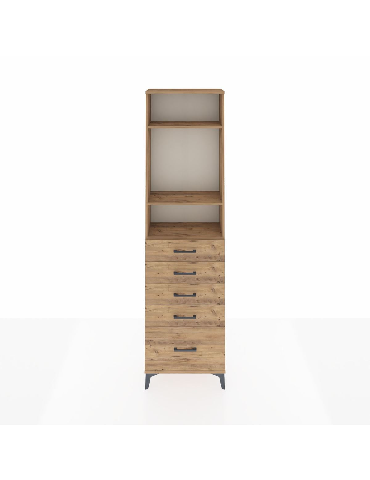 Arges Dolap 3 Raflı 5 Çekmeceli 60x30x221 Çam-Çam