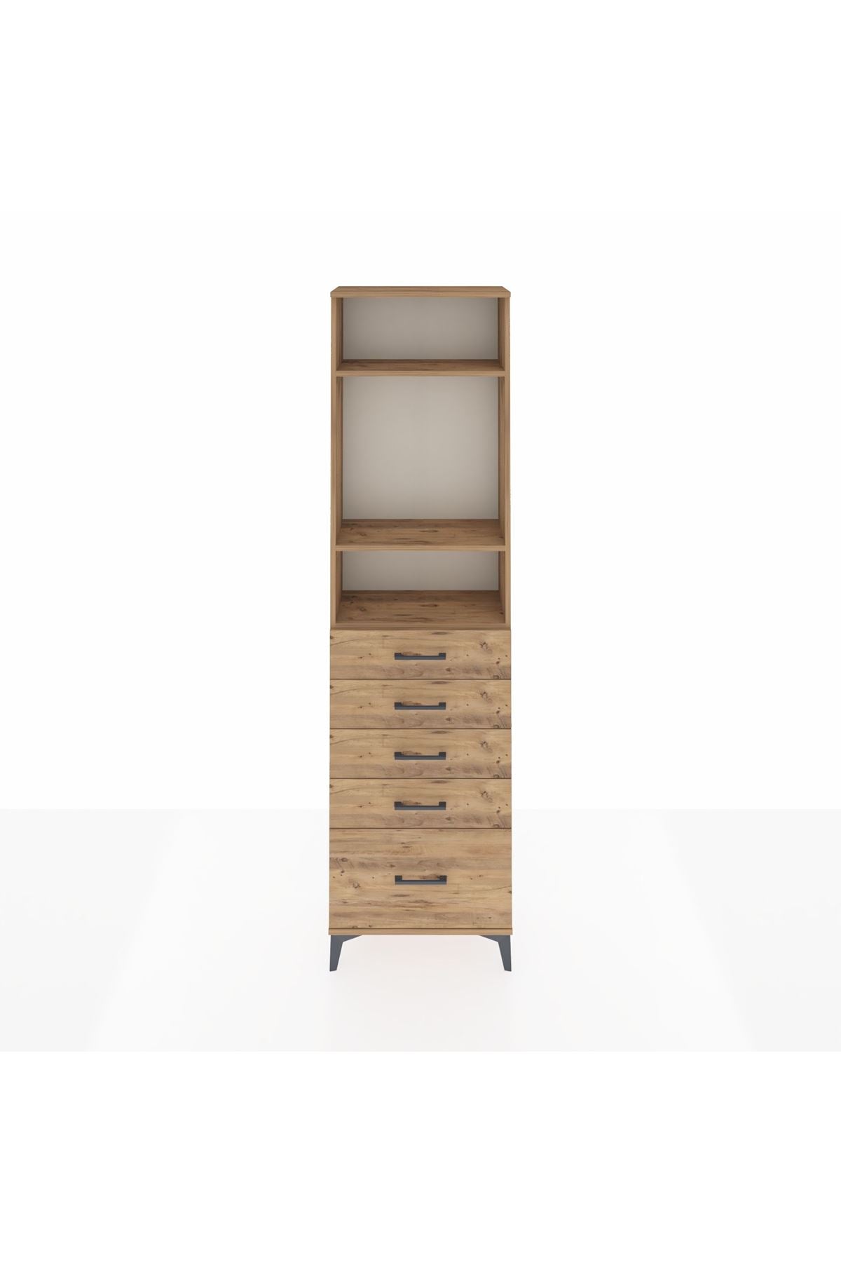 Arges Dolap 3 Raflı 5 Çekmeceli 60x30x221 Çam-Çam