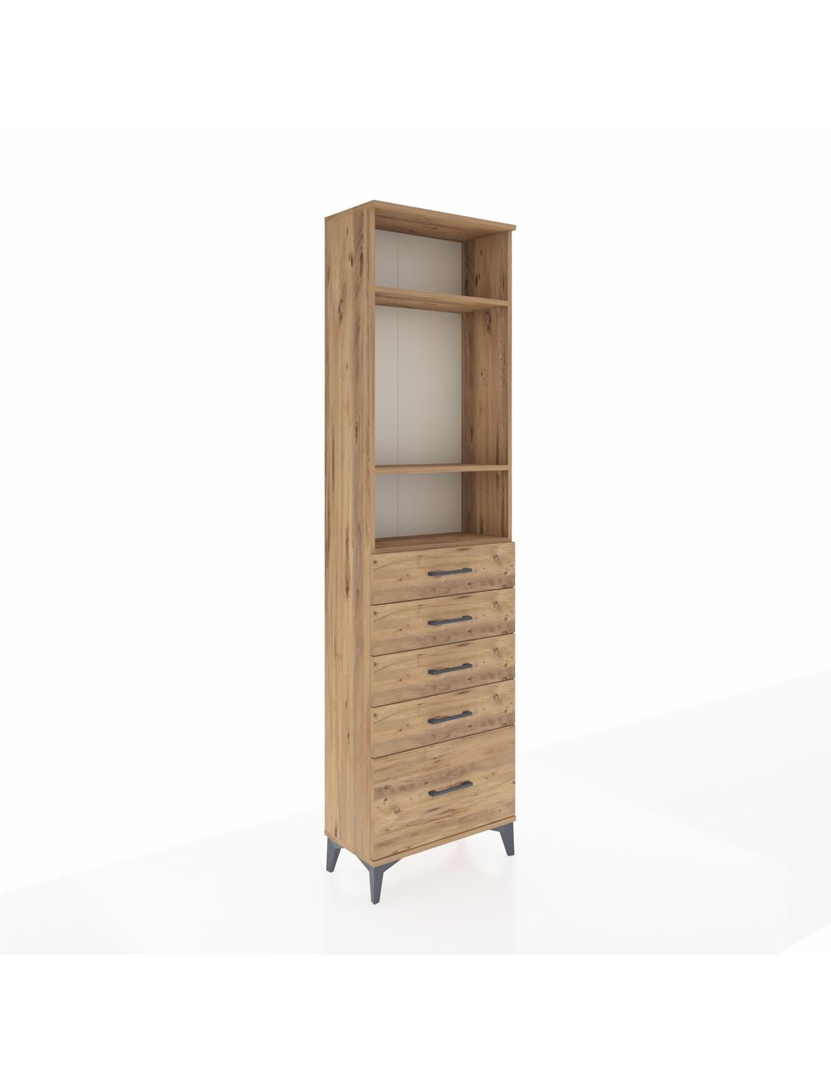 Arges Dolap 3 Raflı 5 Çekmeceli 60x30x221 Çam-Çam