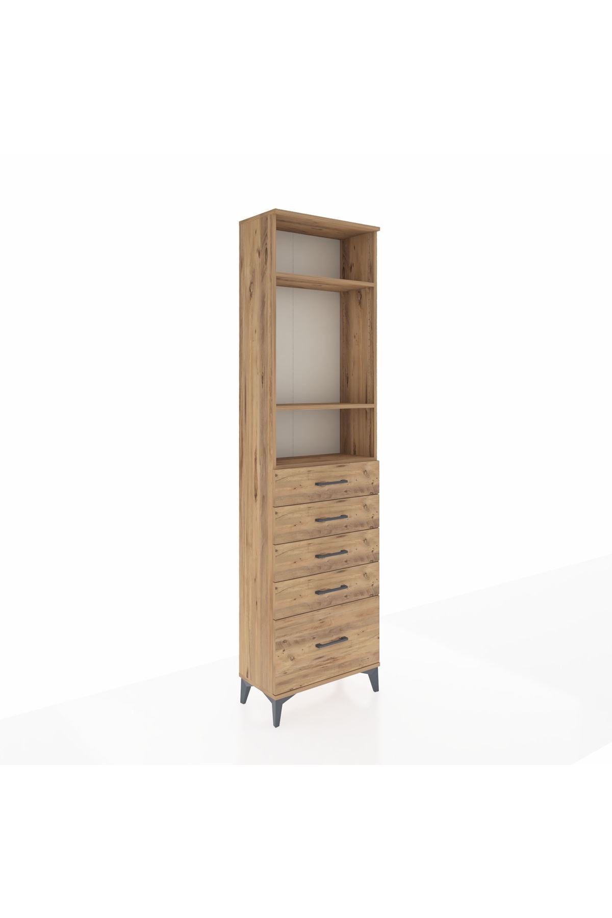 Arges Dolap 3 Raflı 5 Çekmeceli 60x30x221 Çam-Çam