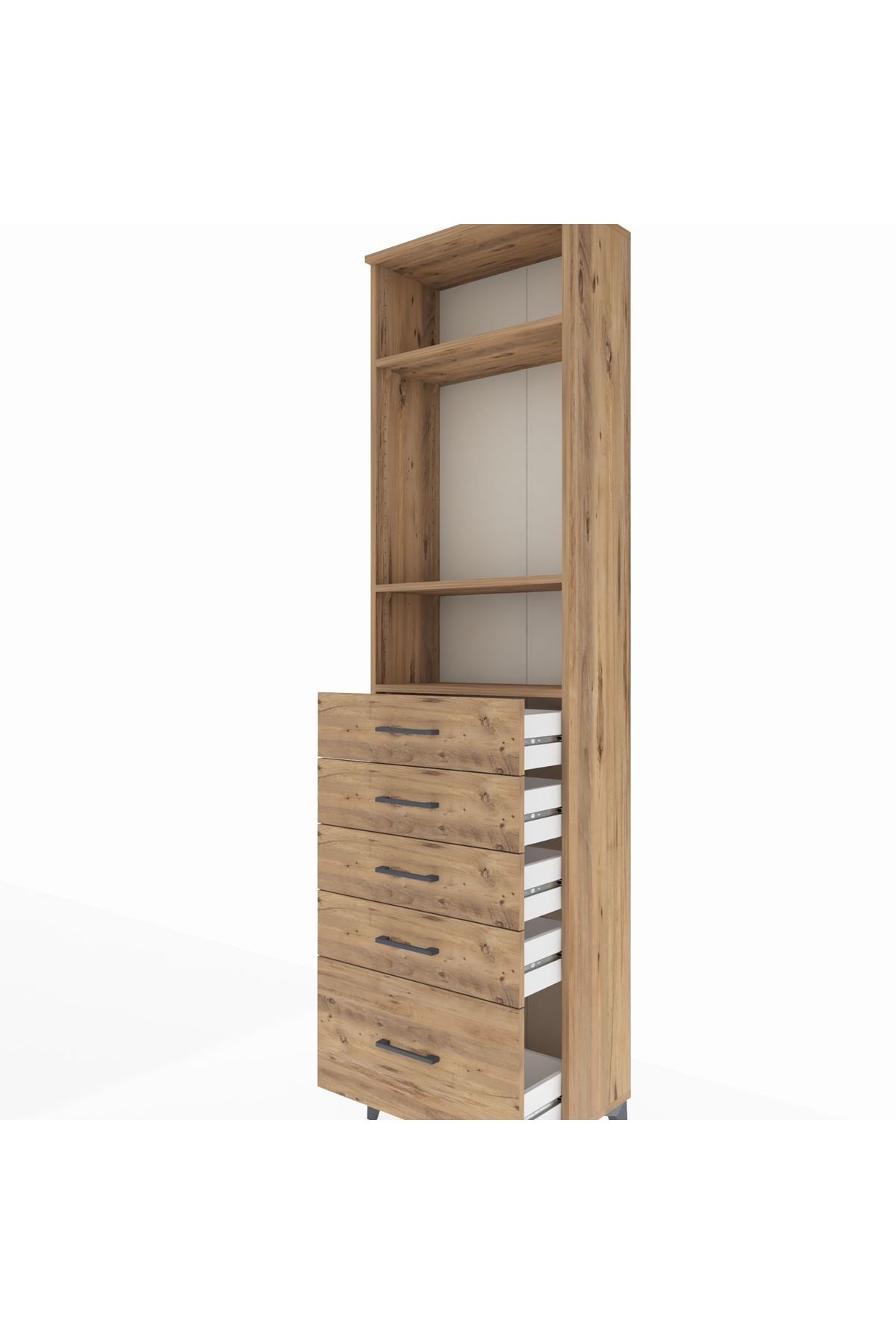 Arges Dolap 3 Raflı 5 Çekmeceli 60x30x221 Çam-Çam