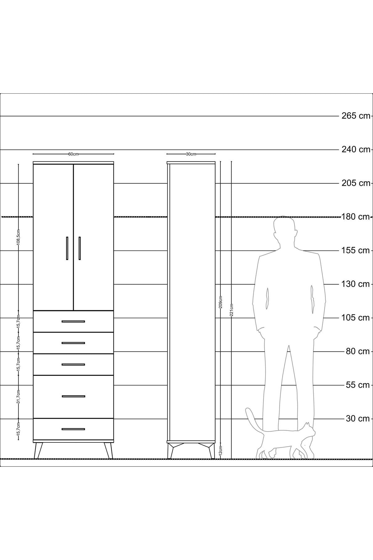 Arges Dolap 2 Raflı 5 Çekmeceli Tek Askılı 60x30x221 Aytaşı-Aytaşı