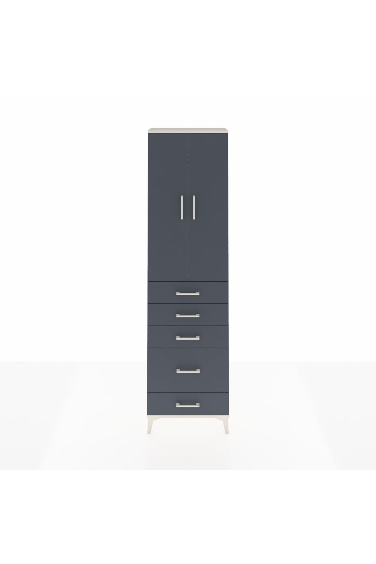 Arges Dolap 2 Raflı 5 Çekmeceli Tek Askılı 60x30x221 Aytaşı-Antrasit