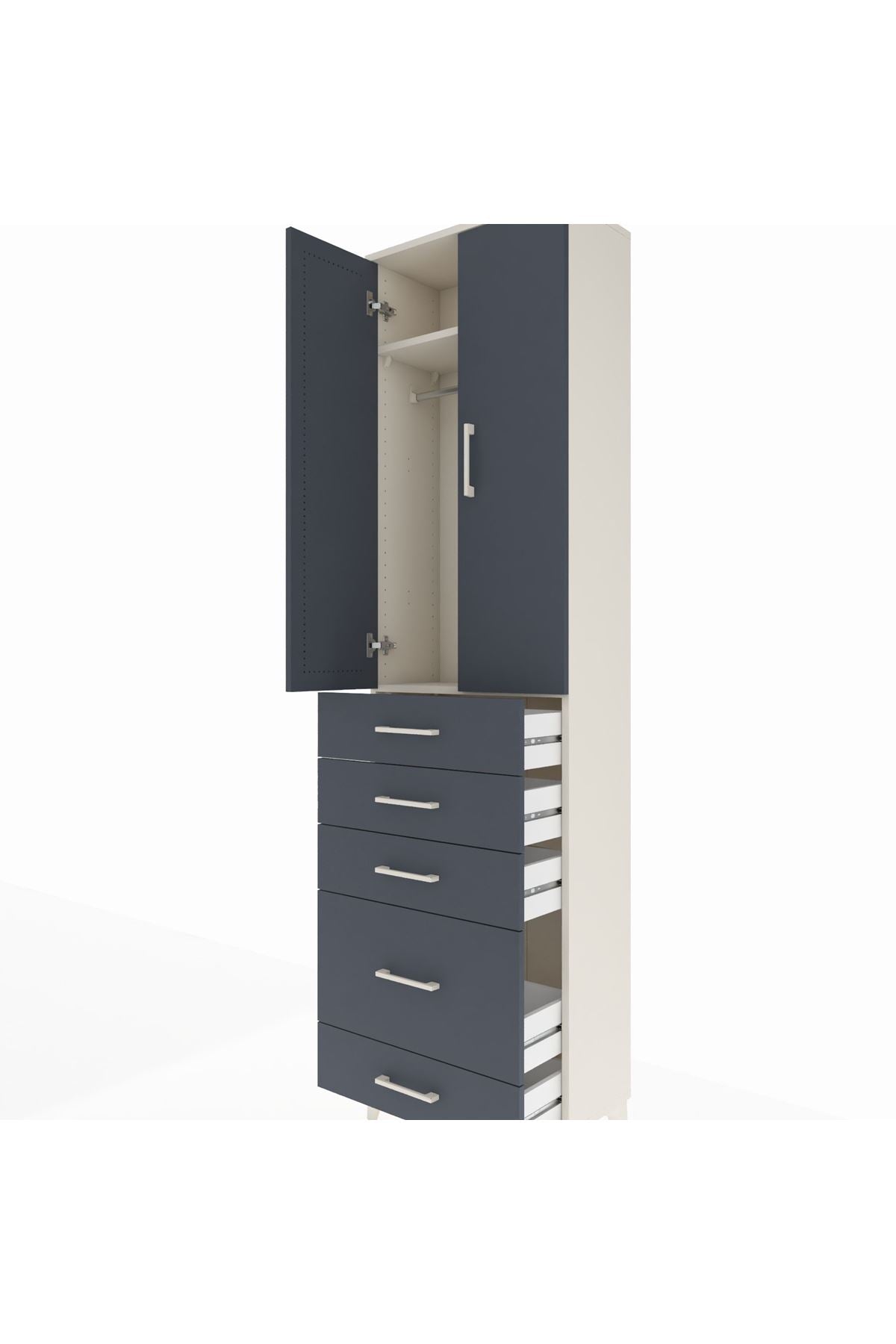 Arges Dolap 2 Raflı 5 Çekmeceli Tek Askılı 60x30x221 Aytaşı-Antrasit