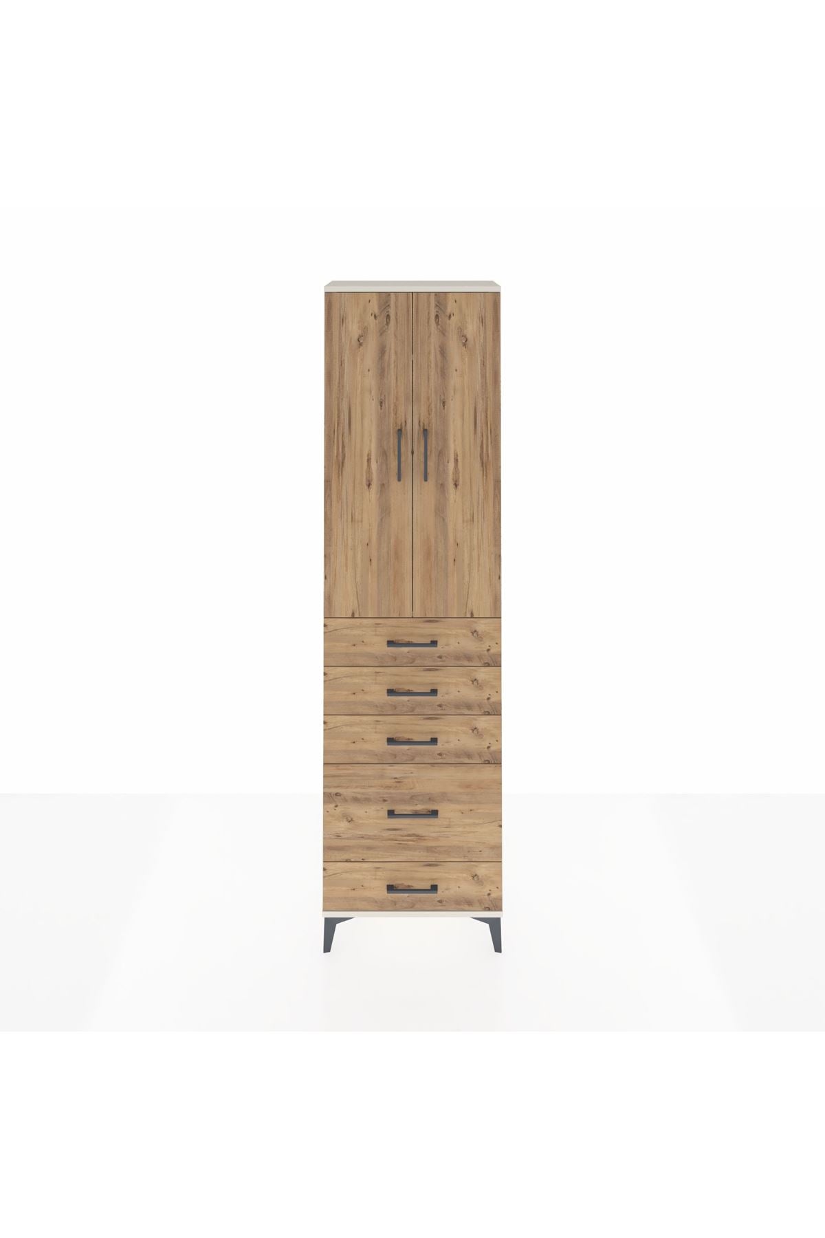 Arges Dolap 2 Raflı 5 Çekmeceli Tek Askılı 60x30x221 Aytaşı-Çam