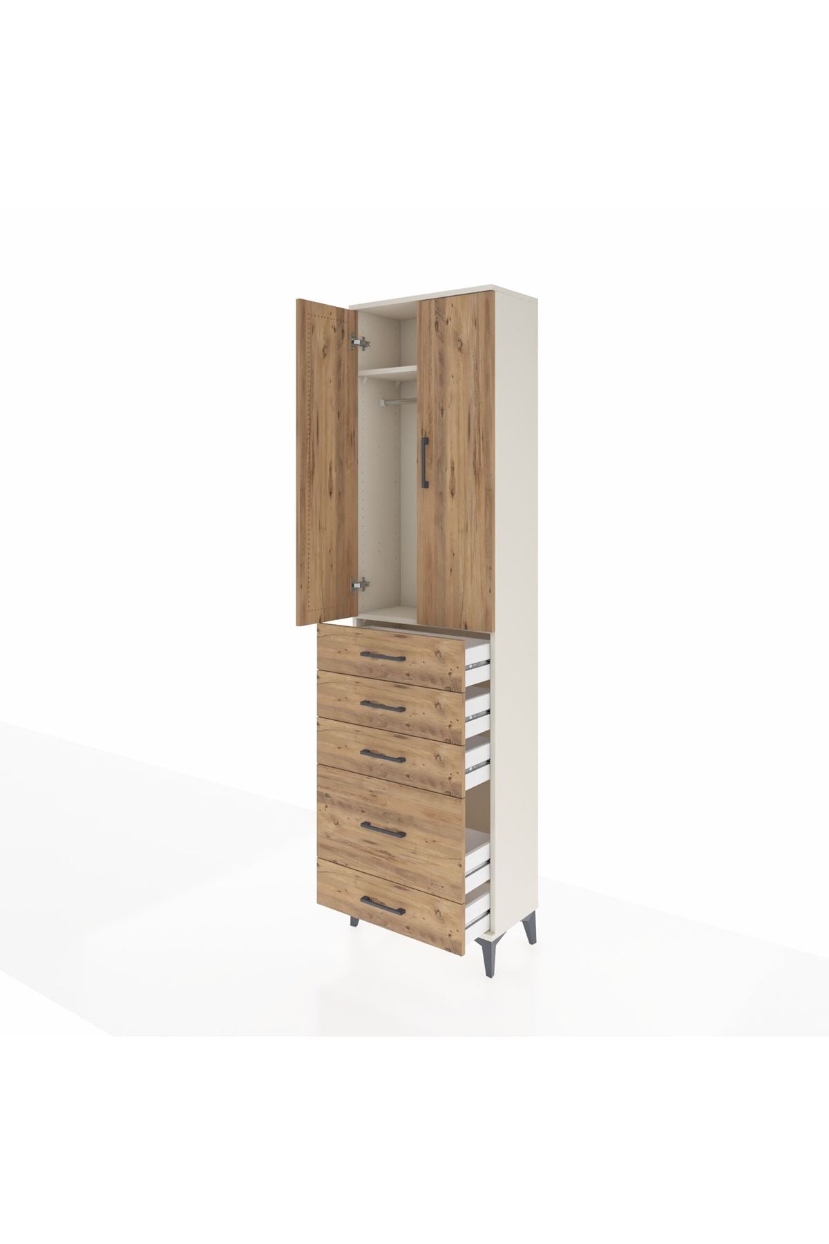 Arges Dolap 2 Raflı 5 Çekmeceli Tek Askılı 60x30x221 Aytaşı-Çam