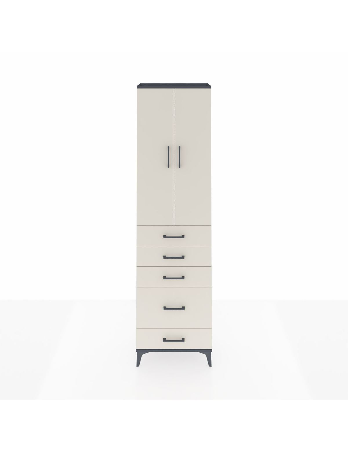 Arges Dolap 2 Raflı 5 Çekmeceli Tek Askılı 60x30x221 Antrasit-Aytaşı