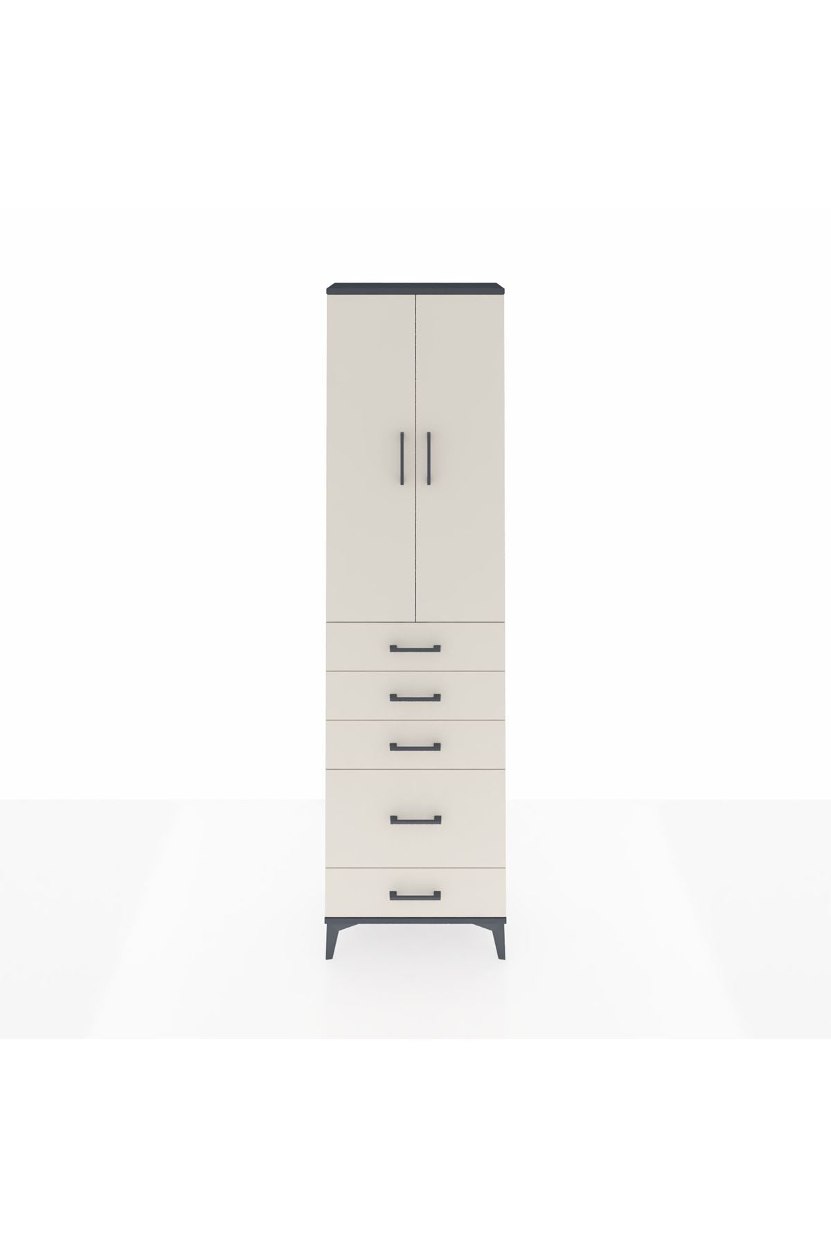 Arges Dolap 2 Raflı 5 Çekmeceli Tek Askılı 60x30x221 Antrasit-Aytaşı