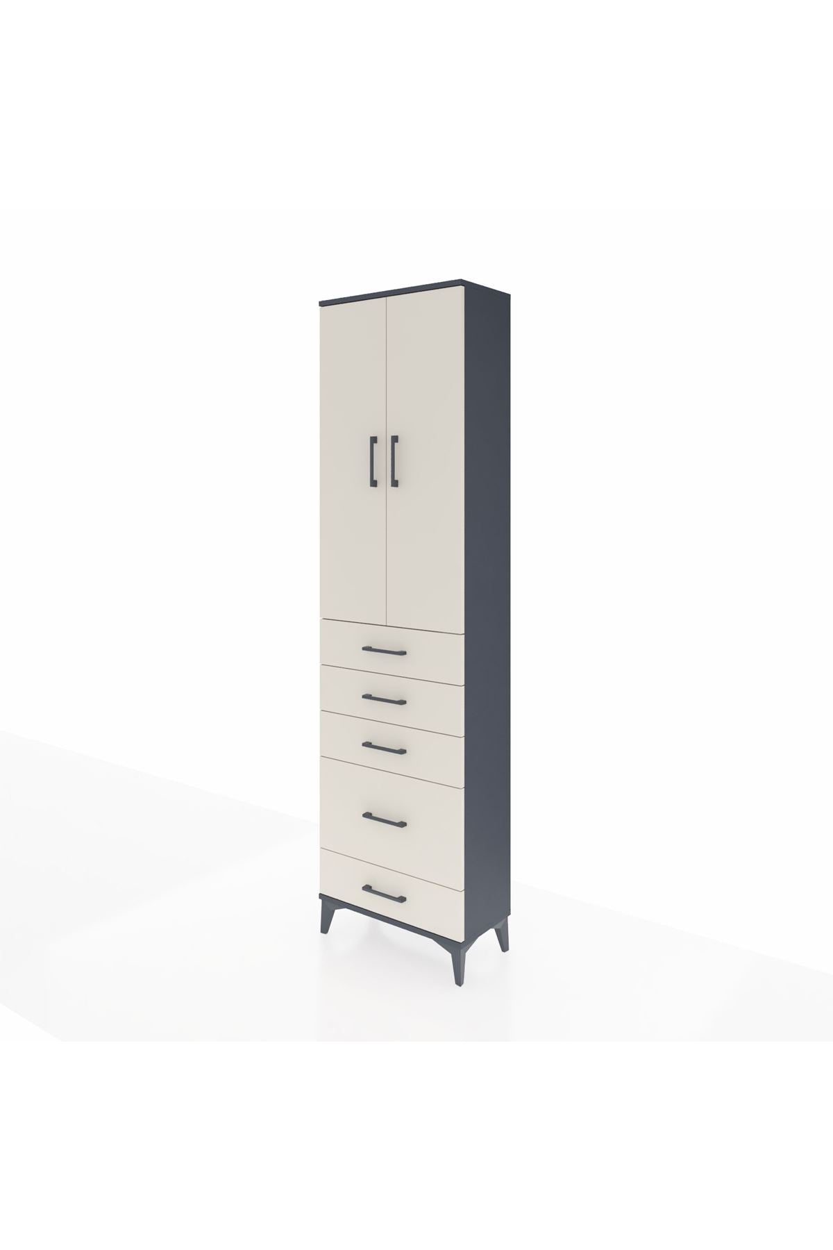 Arges Dolap 2 Raflı 5 Çekmeceli Tek Askılı 60x30x221 Antrasit-Aytaşı