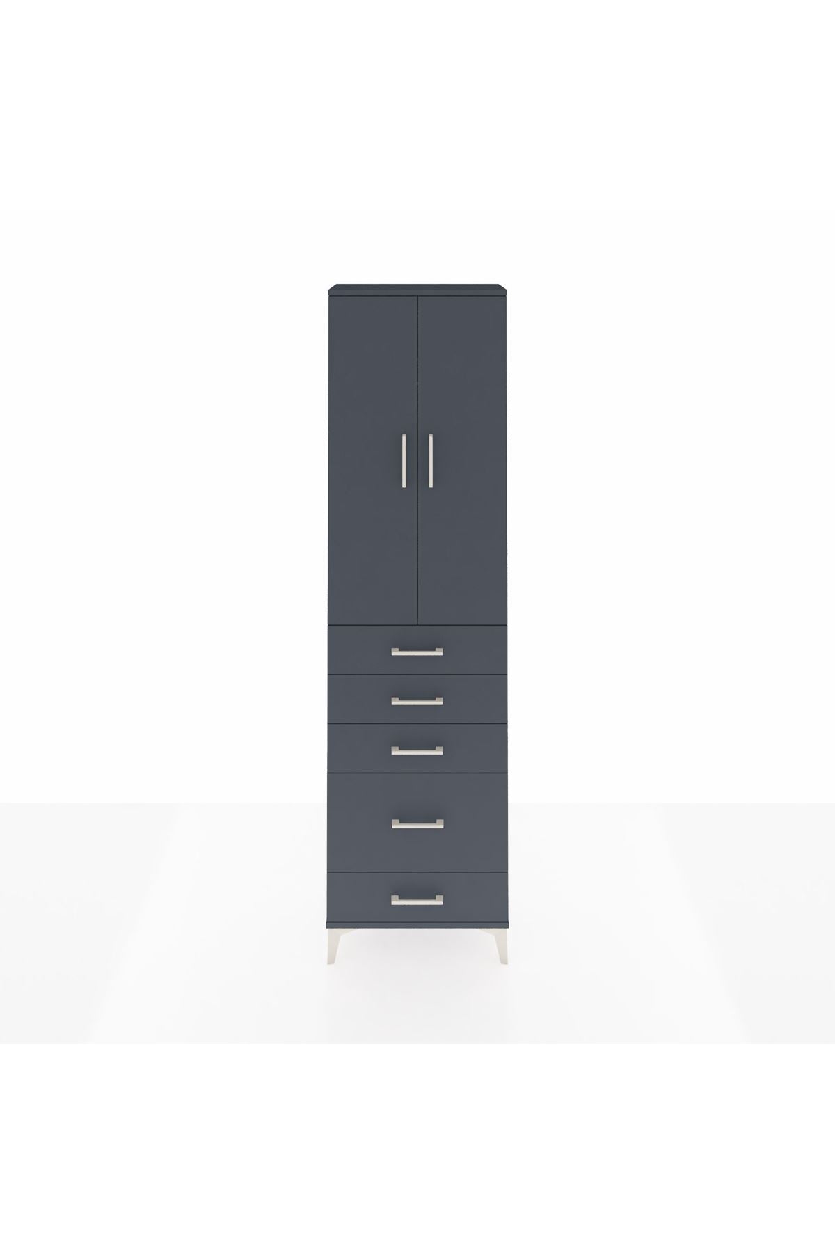 Arges Dolap 2 Raflı 5 Çekmeceli Tek Askılı 60x30x221 Antrasit-Antrasit