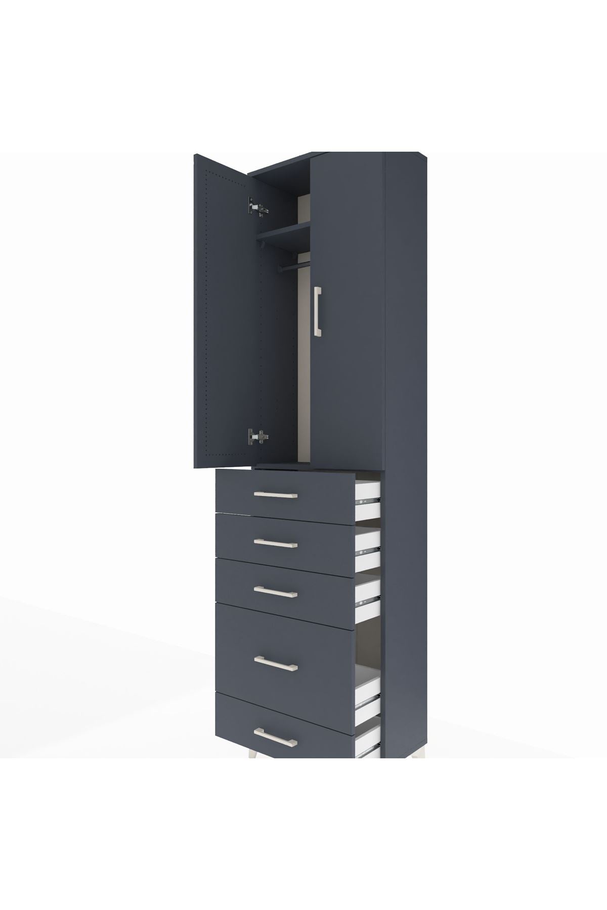 Arges Dolap 2 Raflı 5 Çekmeceli Tek Askılı 60x30x221 Antrasit-Antrasit