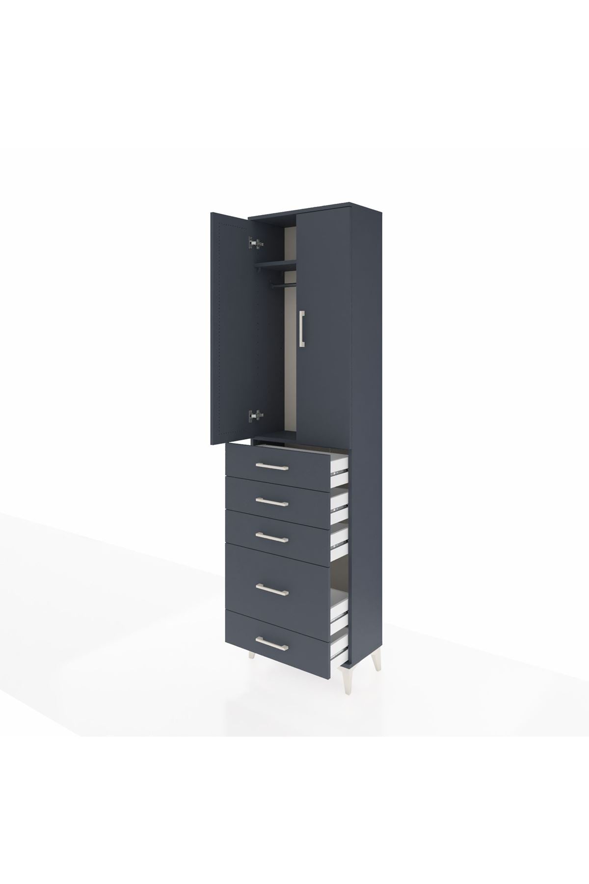 Arges Dolap 2 Raflı 5 Çekmeceli Tek Askılı 60x30x221 Antrasit-Antrasit