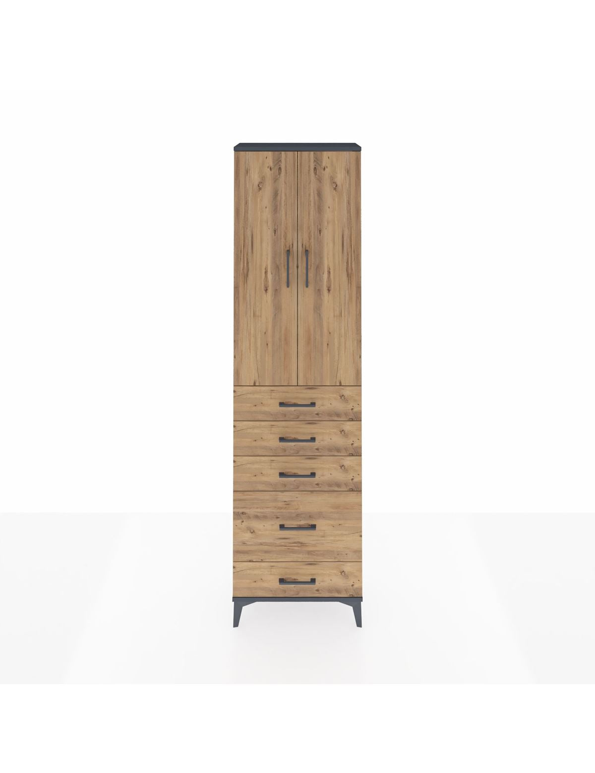 Arges Dolap 2 Raflı 5 Çekmeceli Tek Askılı 60x30x221 Antrasit-Çam