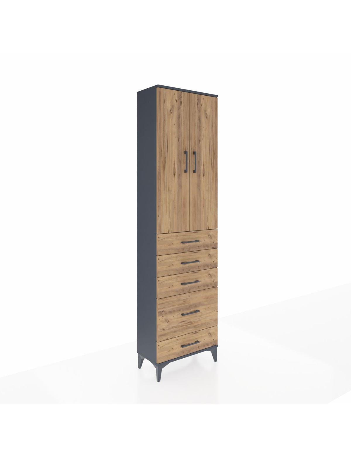 Arges Dolap 2 Raflı 5 Çekmeceli Tek Askılı 60x30x221 Antrasit-Çam