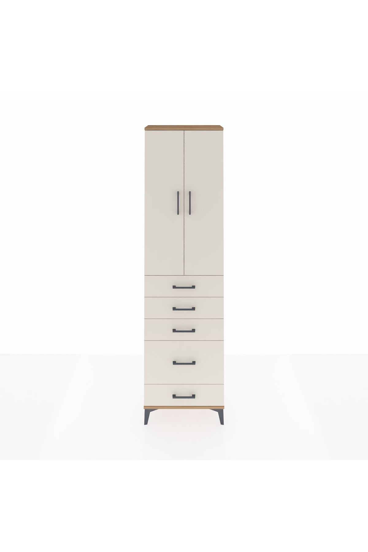 Arges Dolap 2 Raflı 5 Çekmeceli Tek Askılı 60x30x221 Çam-Aytaşı