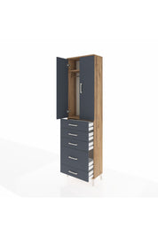 Arges Dolap 2 Raflı 5 Çekmeceli Tek Askılı 60x30x221 Çam-Antrasit