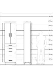 Arges Dolap 2 Raflı 5 Çekmeceli Tek Askılı 60x30x221 Çam-Antrasit