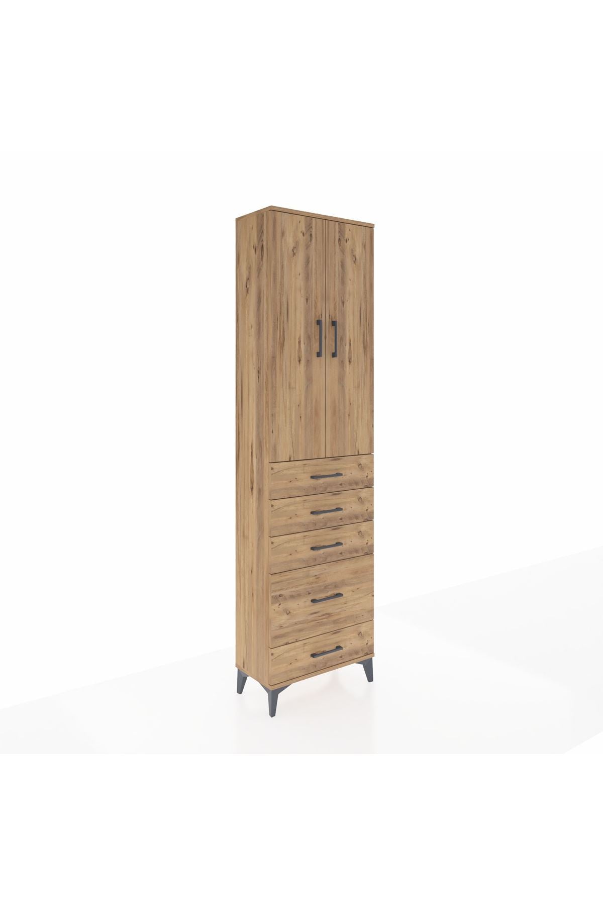 Arges Dolap 2 Raflı 5 Çekmeceli Tek Askılı 60x30x221 Çam-Çam