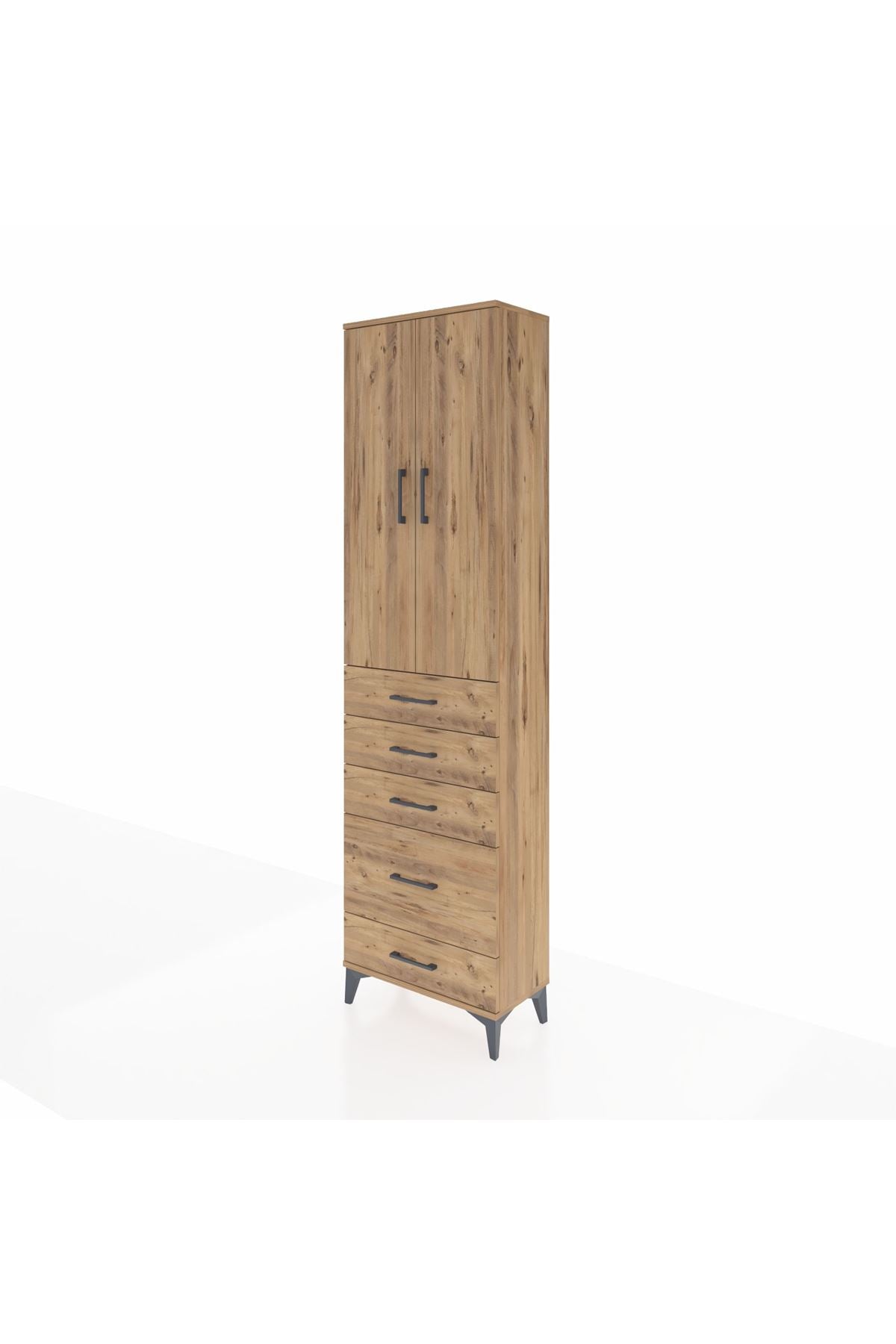 Arges Dolap 2 Raflı 5 Çekmeceli Tek Askılı 60x30x221 Çam-Çam