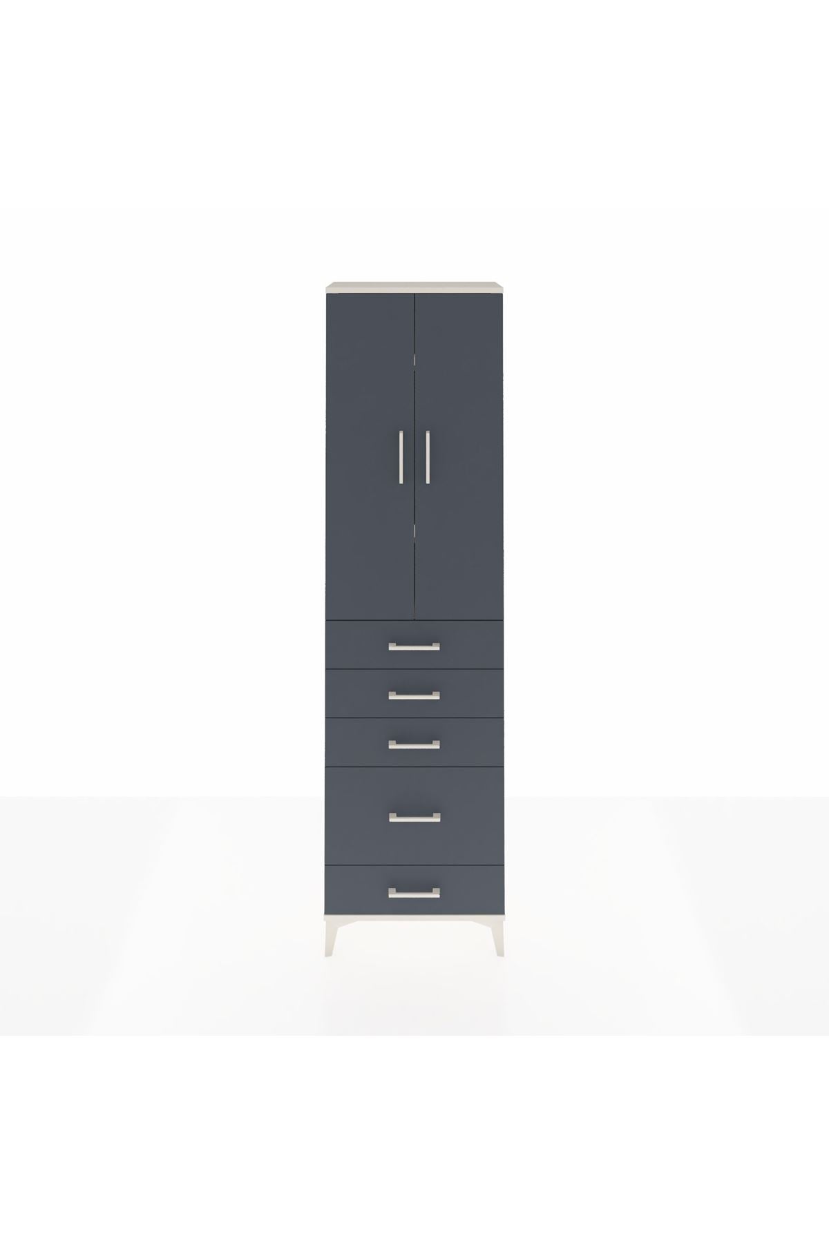 Arges Dolap 3 Raflı 5 Çekmeceli 2 Kapaklı 60x30x221 Aytaşı-Antrasit