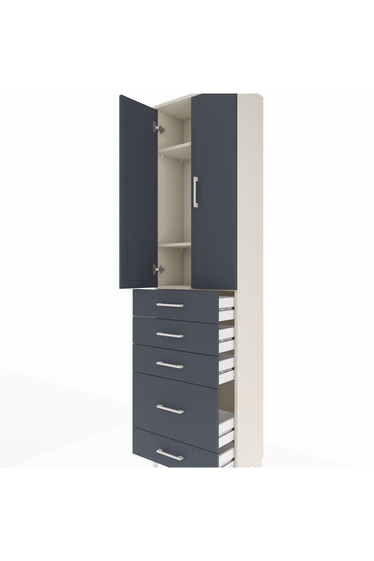 Arges Dolap 3 Raflı 5 Çekmeceli 2 Kapaklı 60x30x221 Aytaşı-Antrasit