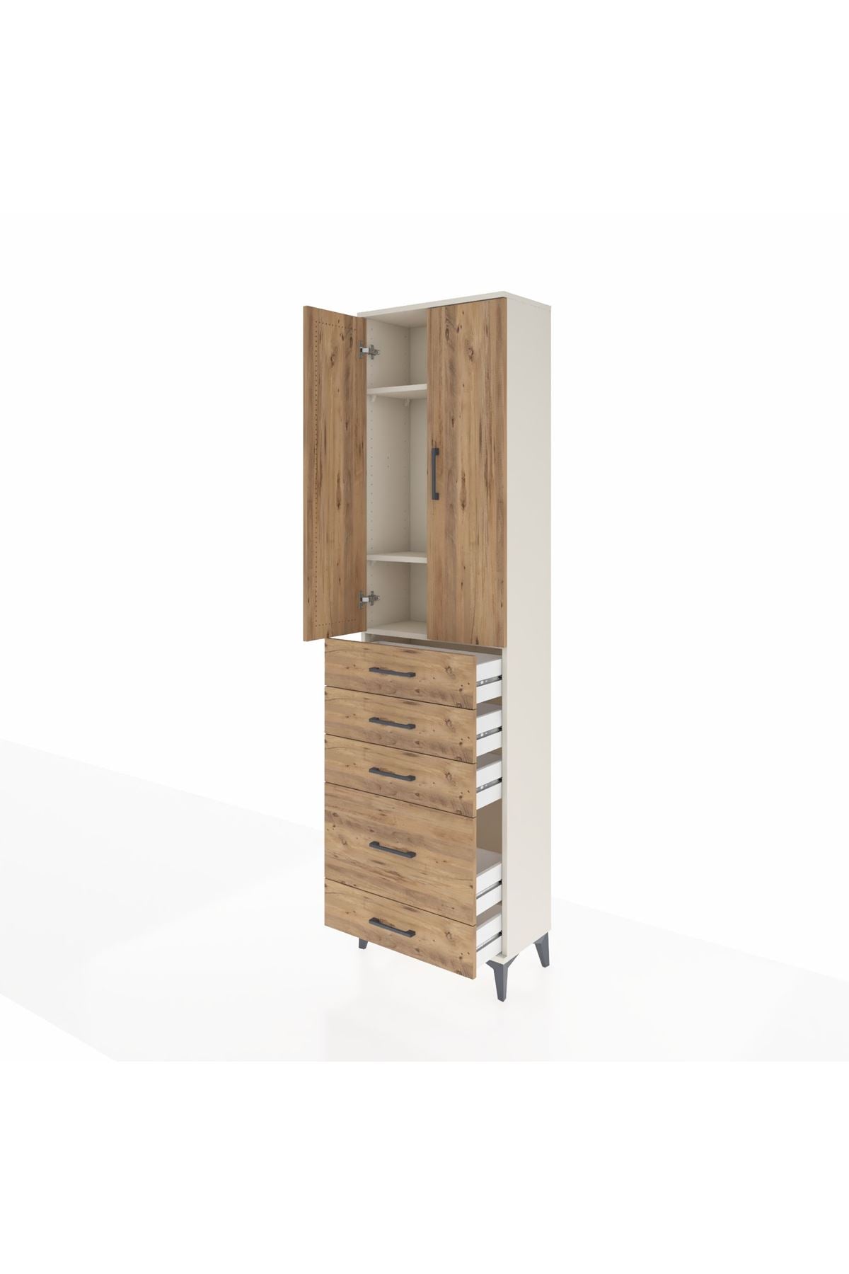 Arges Dolap 3 Raflı 5 Çekmeceli 2 Kapaklı 60x30x221 Aytaşı-Çam