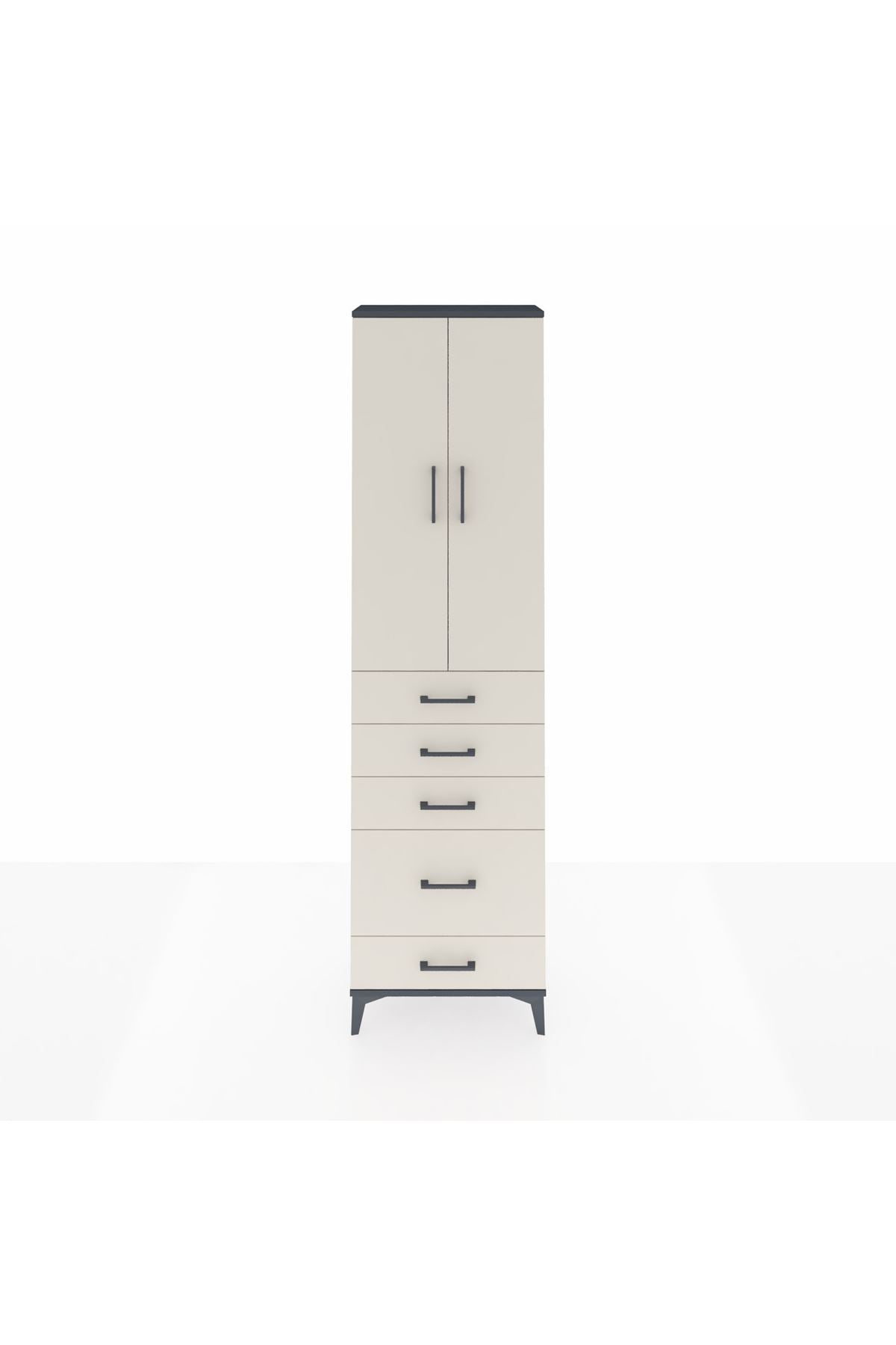 Arges Dolap 3 Raflı 5 Çekmeceli 2 Kapaklı 60x30x221 Antrasit-Aytaşı