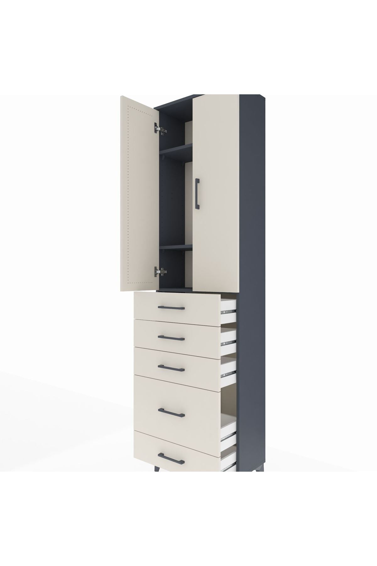 Arges Dolap 3 Raflı 5 Çekmeceli 2 Kapaklı 60x30x221 Antrasit-Aytaşı