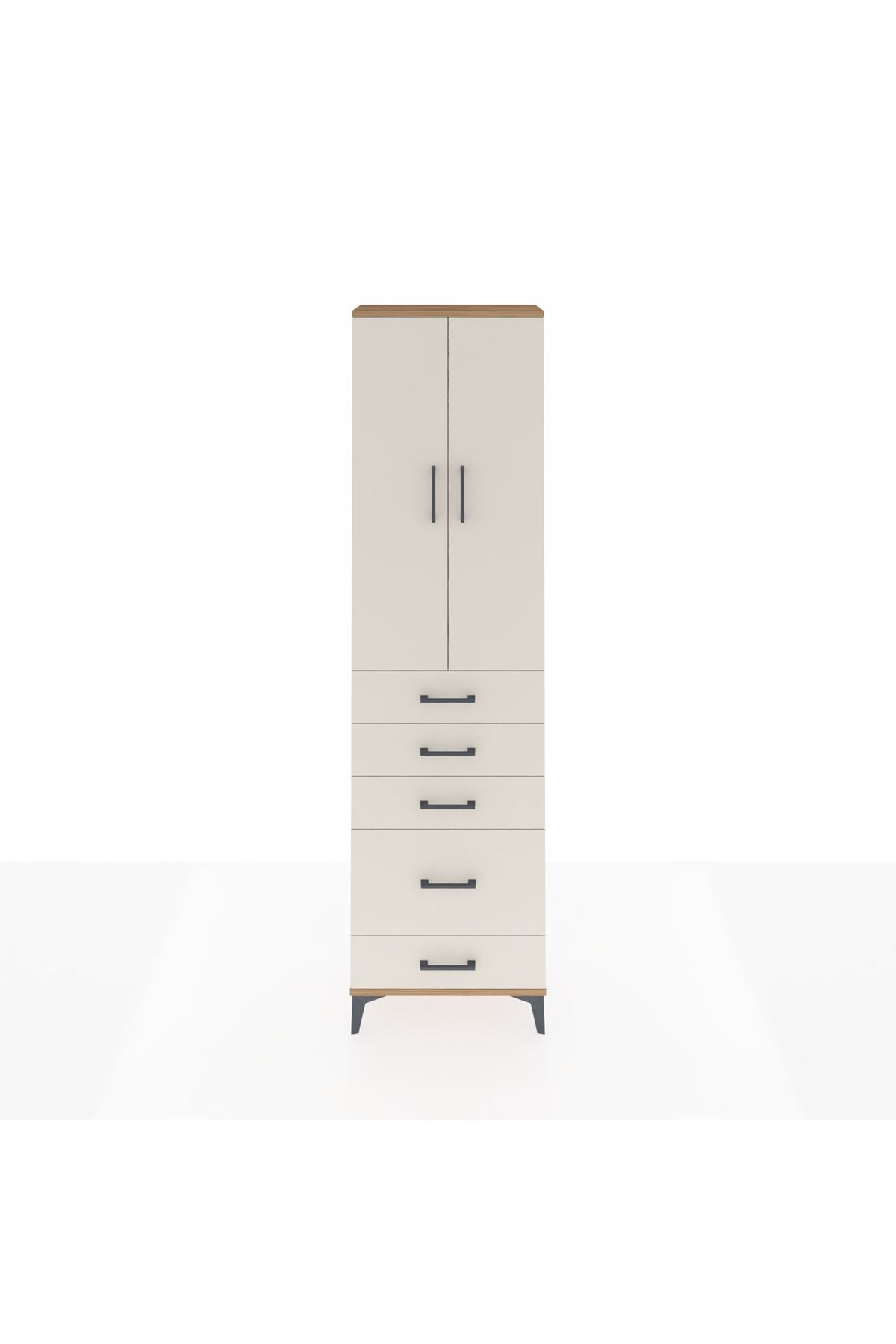 Arges Dolap 3 Raflı 5 Çekmeceli 2 Kapaklı 60x30x221 Çam-Aytaşı