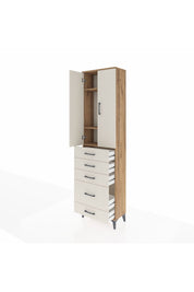 Arges Dolap 3 Raflı 5 Çekmeceli 2 Kapaklı 60x30x221 Çam-Aytaşı