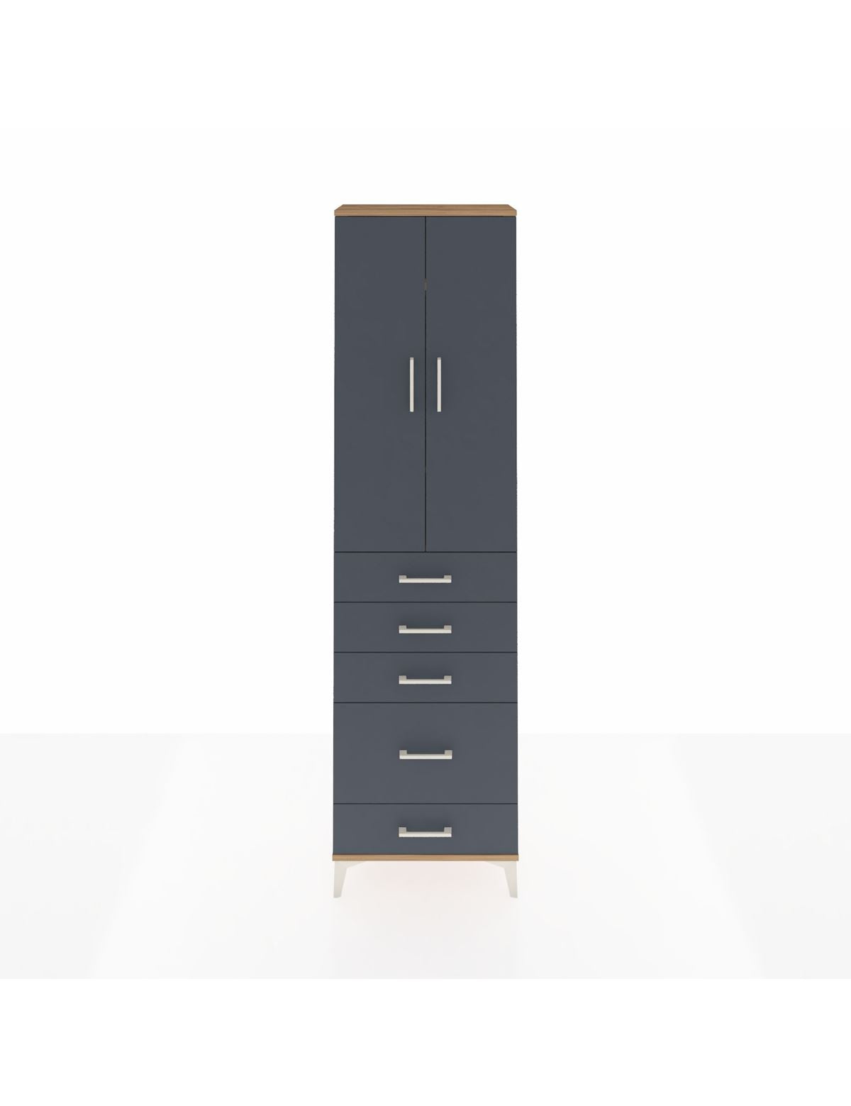 Arges Dolap 3 Raflı 5 Çekmeceli 2 Kapaklı 60x30x221 Çam-Antrasit